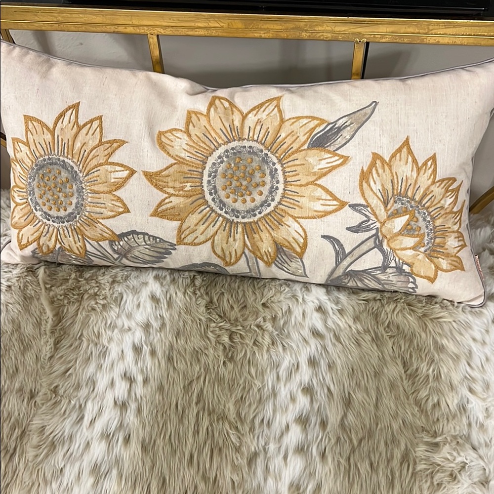 Embroidered Sunflower Throw Pillow: Gold & Cream with Candle Wicking
